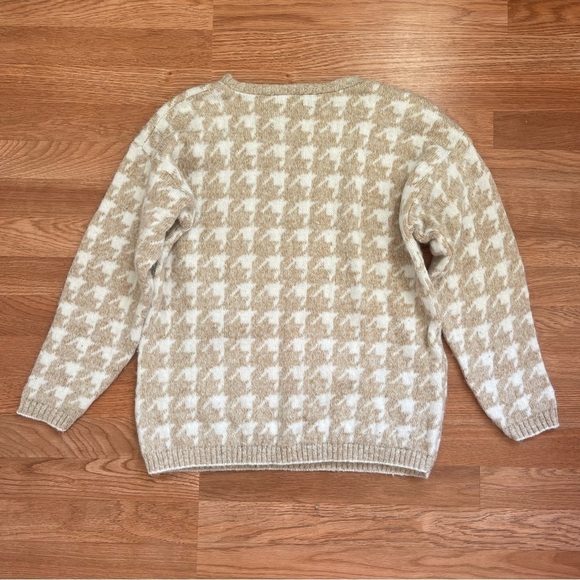 VINTAGE 80s In Resource by Doris Skis Tan Neutral Houndstooth Pullover Sweater - Picture 5 of 5